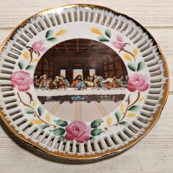 Napco China Hand Painted The Last Supper Jesus Plate, Christmas Decor Gifts, Jesus Wall Art