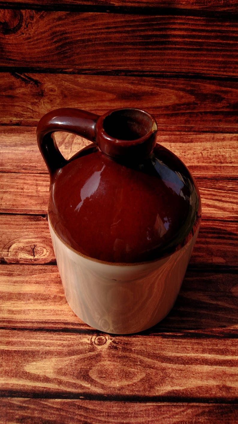 McCoy Stoneware, Rustic Bar Decor, Country Man Cave, Whiskey Jug, Two Tone Stoneware, McCoy Pottery, Cabin Decor, Handled Jug, Mantel Decor image 9