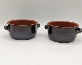 Terracotta Orange Clay Bowls with Handles - Set of 2