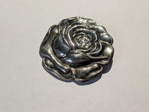 Broche Vintage Fleur Rose En Argent Sterling - Bijou Ancien - Occasion