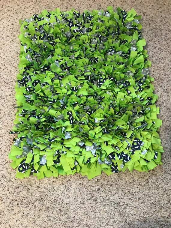 Lime Green And Navy Blue Rag Rug