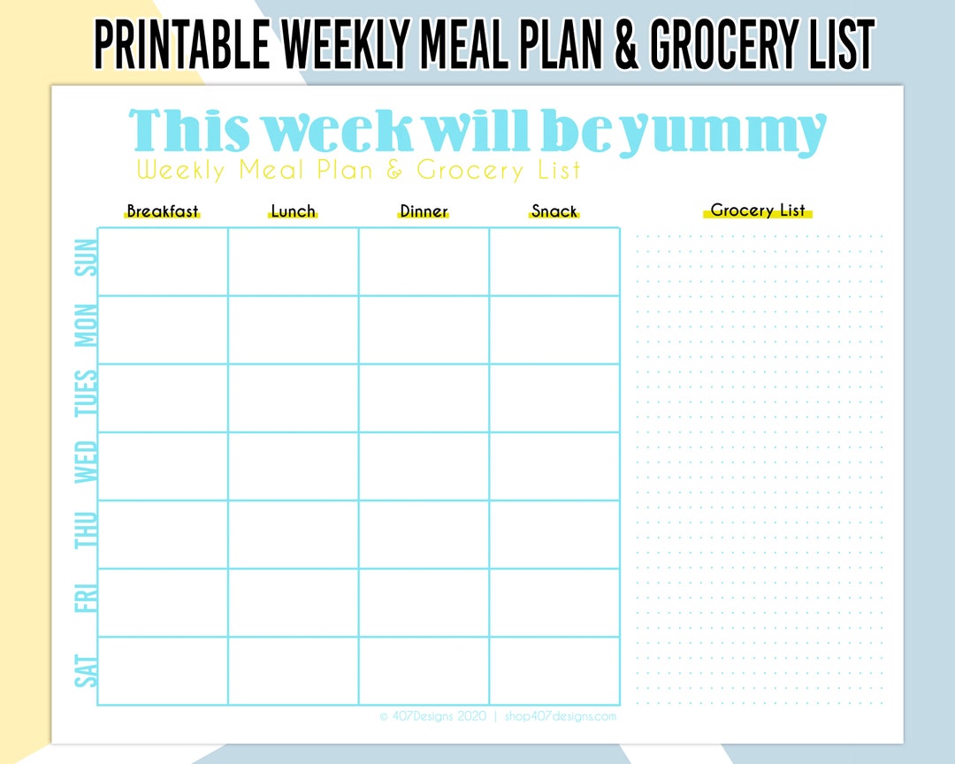 Printable Weekly Meal Plan & Grocery List Home Management - Etsy