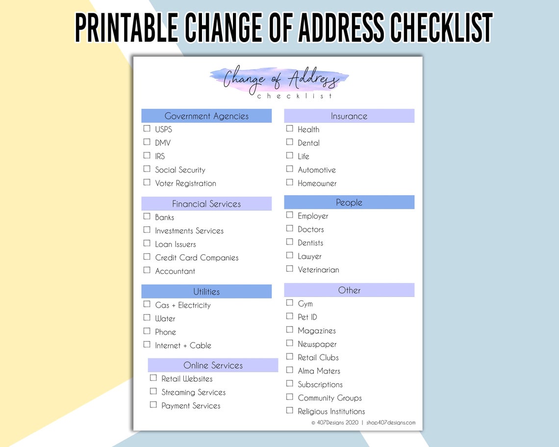 Change of Address Checklist Digital Download Moving Checklist New
