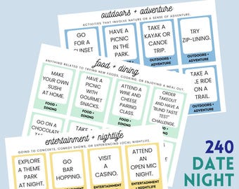 240 Date Night Activity Cards Bundle | Printable PDF | 24 Ideas in 10 Fun Categories | Couple Activities | Date Night Planner | At-Home Date