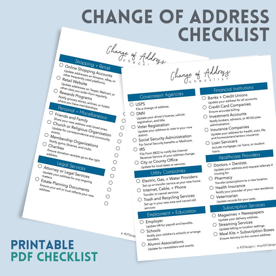 Change of Address Checklist | Digital Download | Moving Checklist | New Address Checklist | Printable PDF | Moving to Do List | Moving Plan - Etsy for Free Printable Change Of Address Checklist