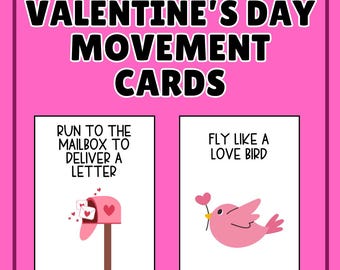 Valentine’s Day Gross Motor Movement Cards for Kids | Brain Break Activities & Therapy Printables