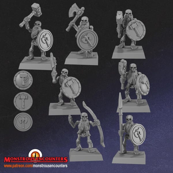 Skeleton Horde Dwarf Expansion 32mm Tabletop RPG 3D Printed Resin Unpainted Fantasy