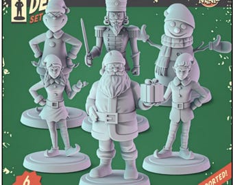 Set completo di miniature natalizie 6x 36 mm per giochi di ruolo da tavolo, stampate in 3D V2