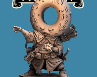 Donut Battle Mage Food Fight 32mm 75mm Tabletop RPG Miniature 3D Printed Resin