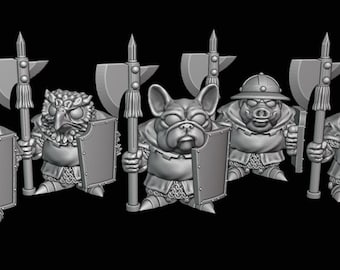 Pug Town auxiliary guard 5x 28mm Tabletop RPG Miniatures 3D Printed Resin
