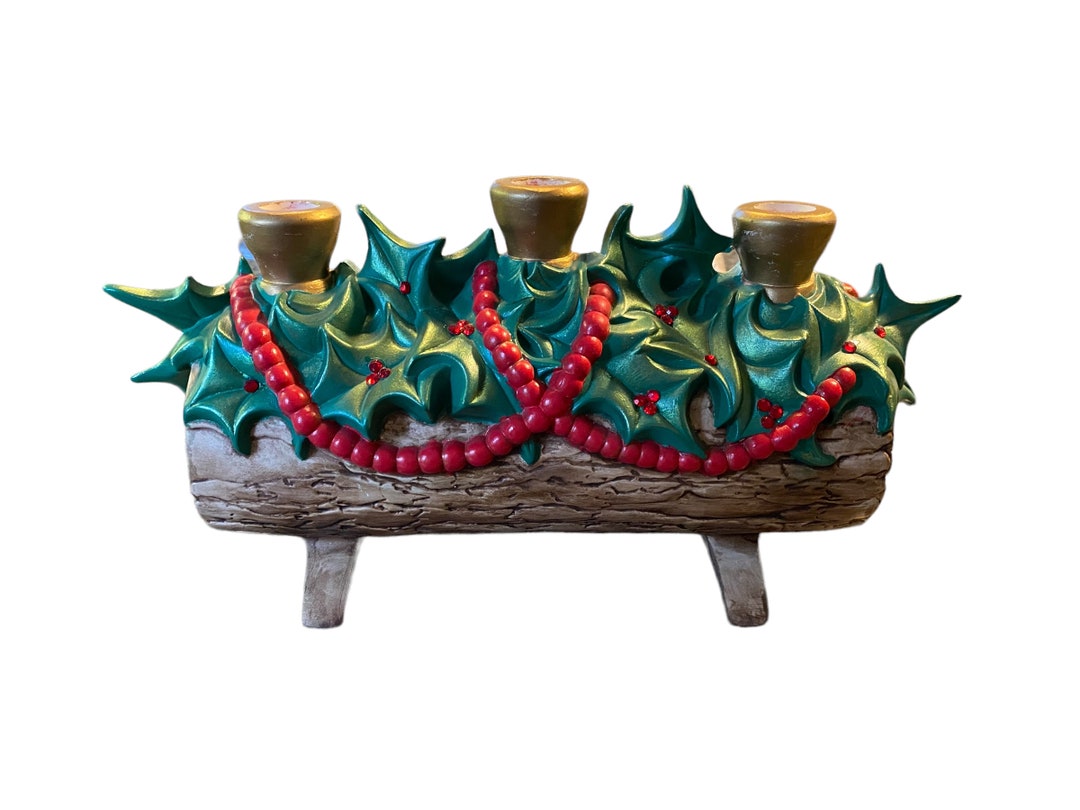 Vintage Atlantic Mold Ceramic Yule Log Candle Holder 1960s Etsy
