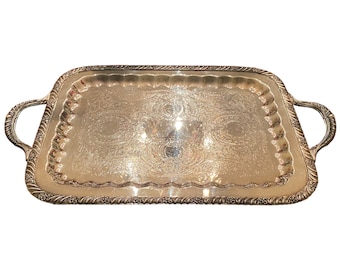 Vintage William Rogers Rectangle Silver Footed Butler Tray with Handles, floral trim, Stamped 1561 (4181)