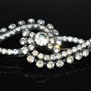 Vintage Clear Rhinestone Brooch, Swirl Brooch with Large Center Stone (3816)