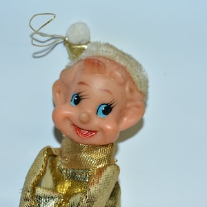 Vintage Christmas, Gold Knee Hugger Elf, Pixie Elf, Ornament (4200)