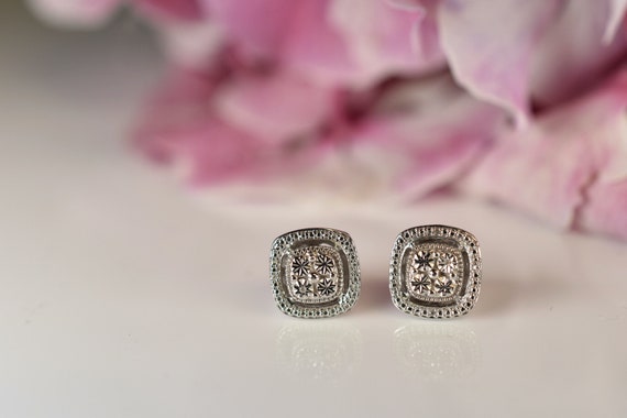【関税込み】Stairway Earrings in Diamonds/Silver Vintage Diamond Stud Earrings, Sterling Silver, 925 JWBR