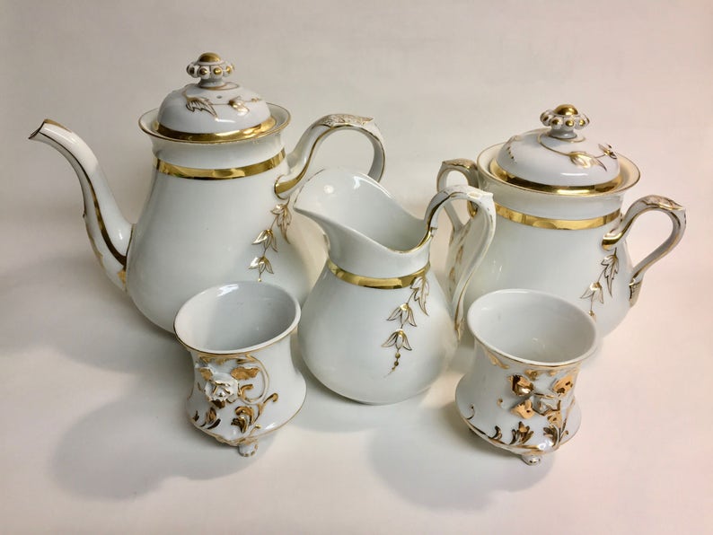 Vintage Charles Field Haviland Limoges Gold and White Tea Set Etsy