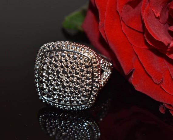 Sterling Silver Diamond Statement Ring, Vintage J… - image 6