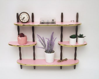 Pink Shelf Vintage Small Plant Flower Knick-Knacks Holder Tiered Mid Century Modern Wall Decor Cacti Succulent floating collectibles display