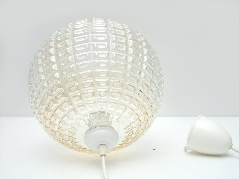 70s Pendant Lamp Big Globe Hanging Ceiling Light Hallway Mid Century Modern Aloys Gangkofner Style Amber Art Deco Crystal Pressed Glass