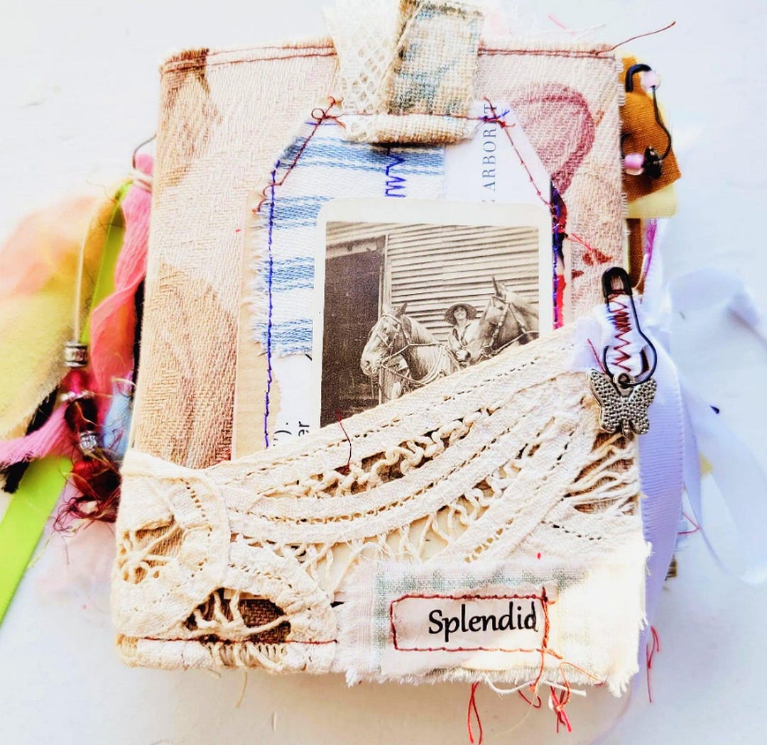 Handmade Vintage Junk Journal, Fabric Cover, Lace Pockets - Etsy