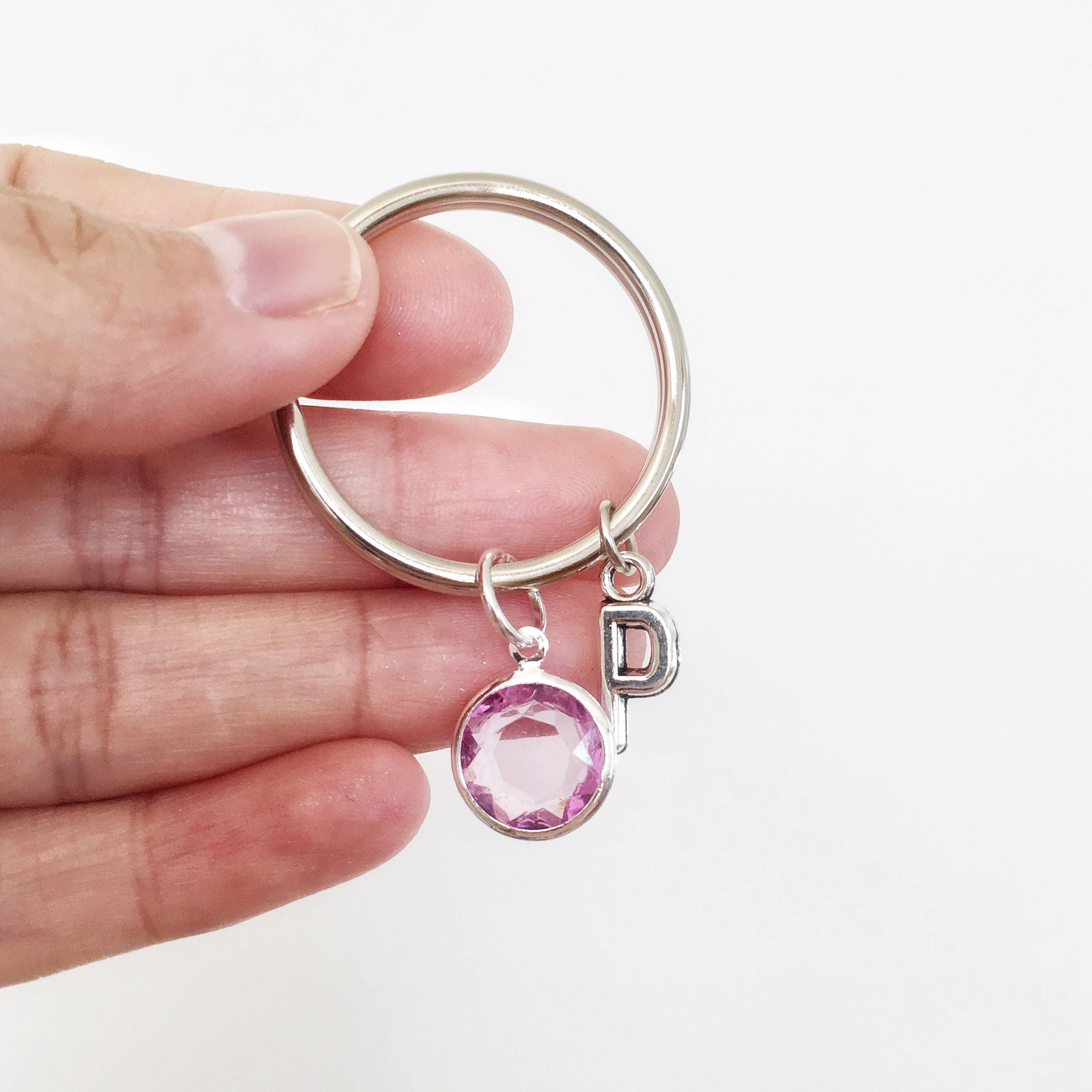Birth Stone Initial Keychain Personalised Birthstone March