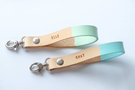 Personalized Leather Keychain Custom Leather Key Fob Colorful Keyring 3rd Anniversary Leather Pink Bridesmaid Gift Mothers Day Gift - 