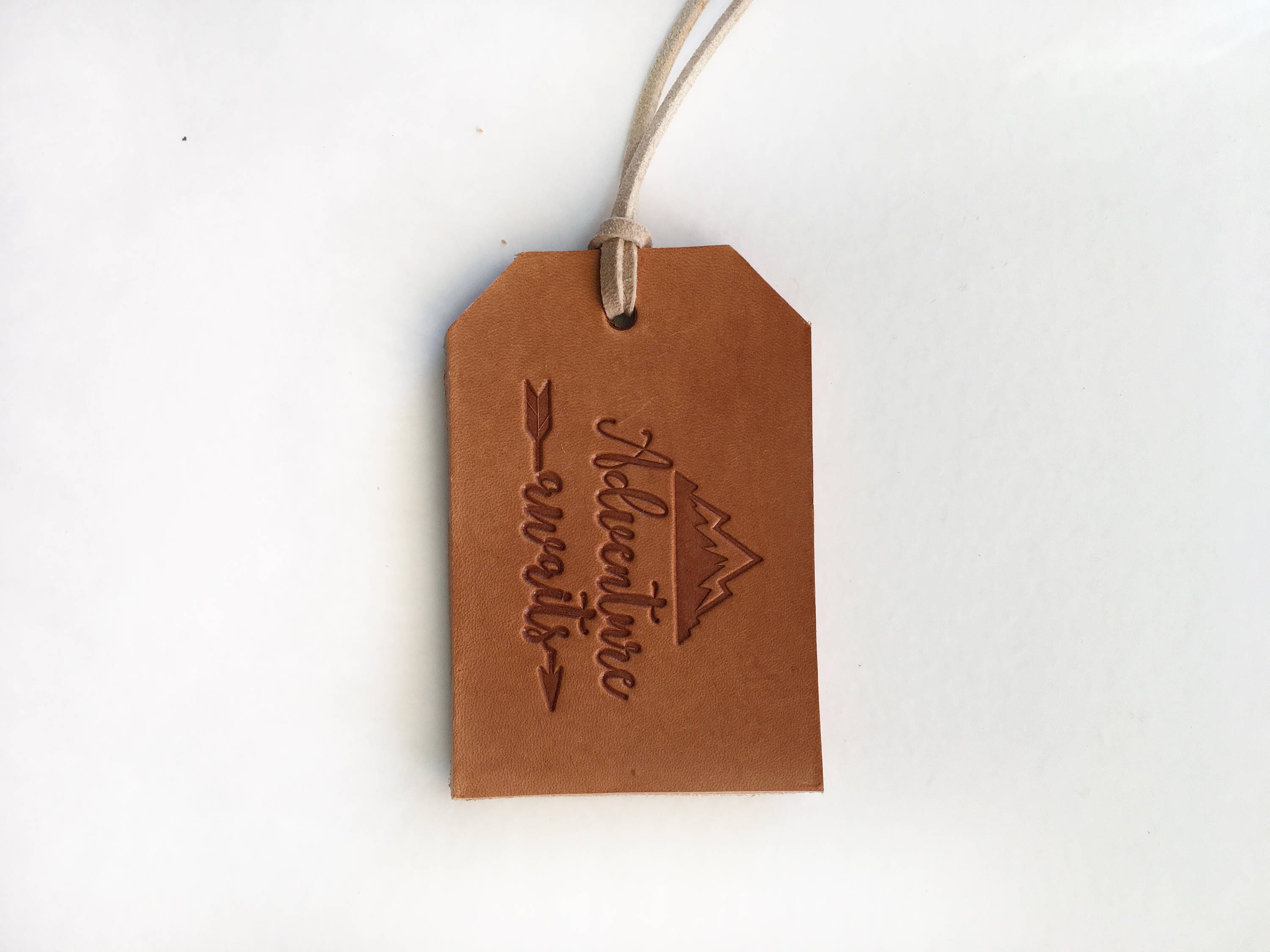 Adventure Awaits Luggage Tag Christmas Gift for Adventurer Leather