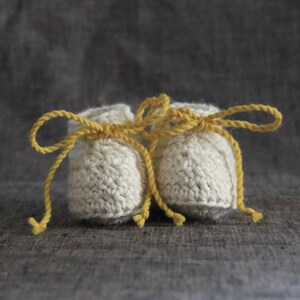 Off White and Mustard Yellow Baby Alpaca Booties with Ties 0 to 3 or 3 to 6 Month Sizes image 2