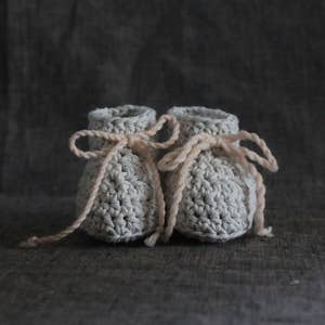 Light Grey Baby Booties with Light Pink Ties 3 to 6 Months image 3