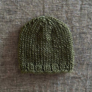 Simple Beanie, Hunter Green Hat, Hand Knit in Wool, Baby to Adult Sizes Available