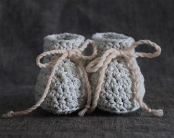 Light Grey Baby Booties with Light Pink Ties - 3 to 6 Months