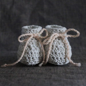 Light Grey Baby Booties with Light Pink Ties 3 to 6 Months image 1