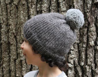 Monochrome Grey Knit Beanie - 100% Wool Winter Hat - Baby to Adult Sizes Available
