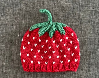 Strawberry Baby Beanie - 0 to 3 Months