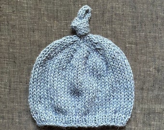 Blue Knit Baby Alpaca Knotted Beanie - Baby Sizes Available