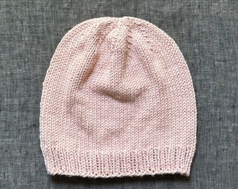 Light Pink Organic Cotton Beanie - Hand Knit Hat