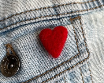 Tiny Red Heart Pin - Lapel Brooch for Weddings - Felt Heart Jewelry - Wool Red Heart Pin - Mother's Day Gift Idea