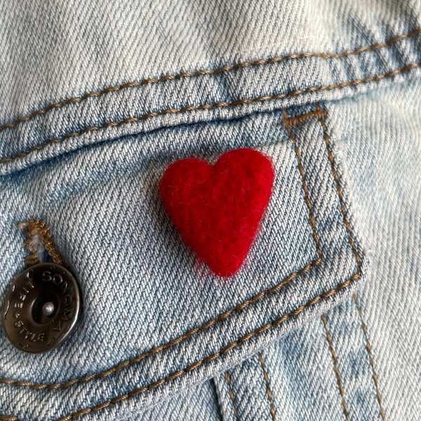 Tiny Red Heart Pin - Lapel Brooch for Weddings - Felt Heart Jewelry - Wool Red Heart Pin - Mother's Day Gift Idea