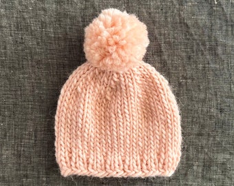 Pink Knit Wool Pompom Beanie - Baby Through Adult Sizes Available