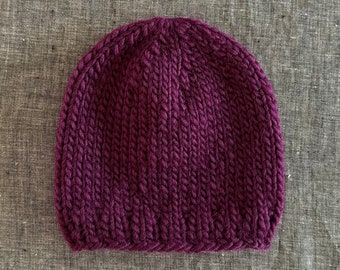 Wool Beanie in Plum Purple, Baby, Toddler, Kids, Adult Sizes Available, Warm Winter Toque, Purple Knit Hat