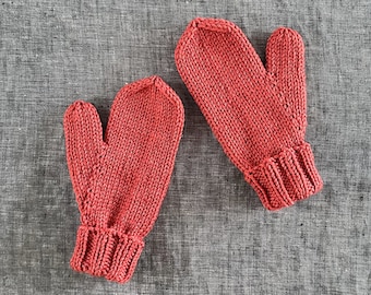 Hand Knit Mittens, Toddler and Kids Sizes, Merino Wool in Burnt Sienna