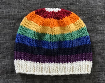 Rainbow Baby Beanie - Knitted Infant Cap in Organic Cotton