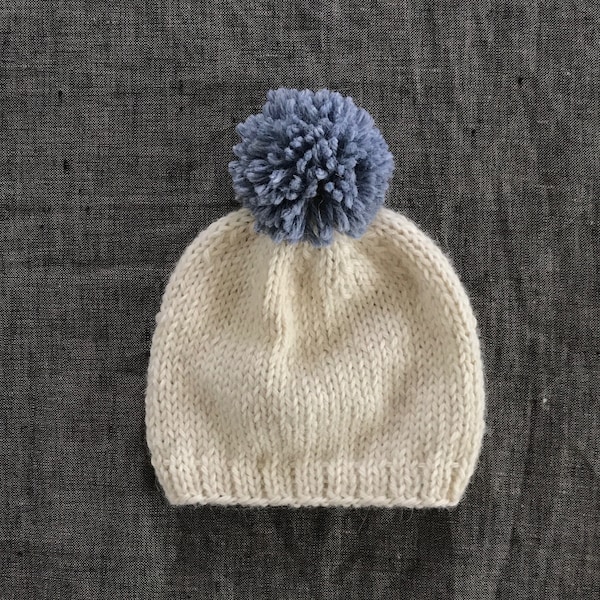 Blue and Off White Knit Alpaca Beanie - Baby, Toddler, Kids, Adult Sizes Available