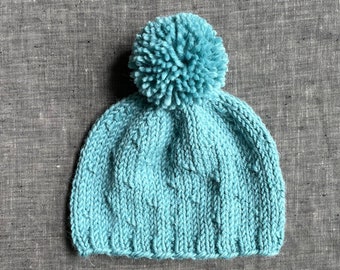 Muted Turquoise Polka Dot Beanie - 0 to 3 Month Baby Hat - Alpaca, Wool Blend Cap with a Pompom