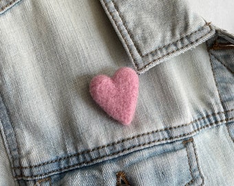 Small Pink Wool Heart Pin – Handmade Felt Brooch