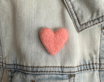 Small Salmon Pink Heart Pin -  Felt Heart Jewelry -  Merino Wool Heart Pin - Valentine's Day Brooch Pin - Gift Idea