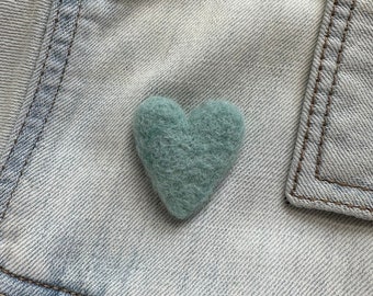 Small Seafoam Blue Heart Pin - Felt Heart Jewelry - Wool Blue Heart Pin