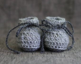 Handmade Wool Crochet Baby Booties – Grey, Gender Neutral