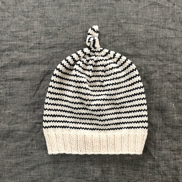 Black and White Knotted Beanie in Organic Cotton - Baby to Kids Sizes Available