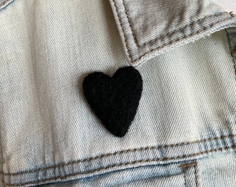 Small Black Heart Pin - Felt Heart Jewelry - Wool Heart Pin